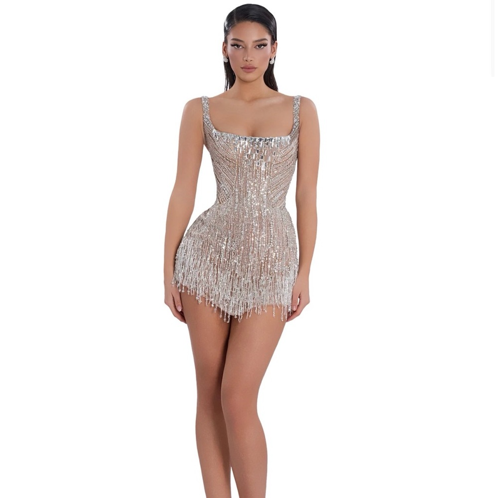 Albina Dyla hand beaded dress covered in crystals